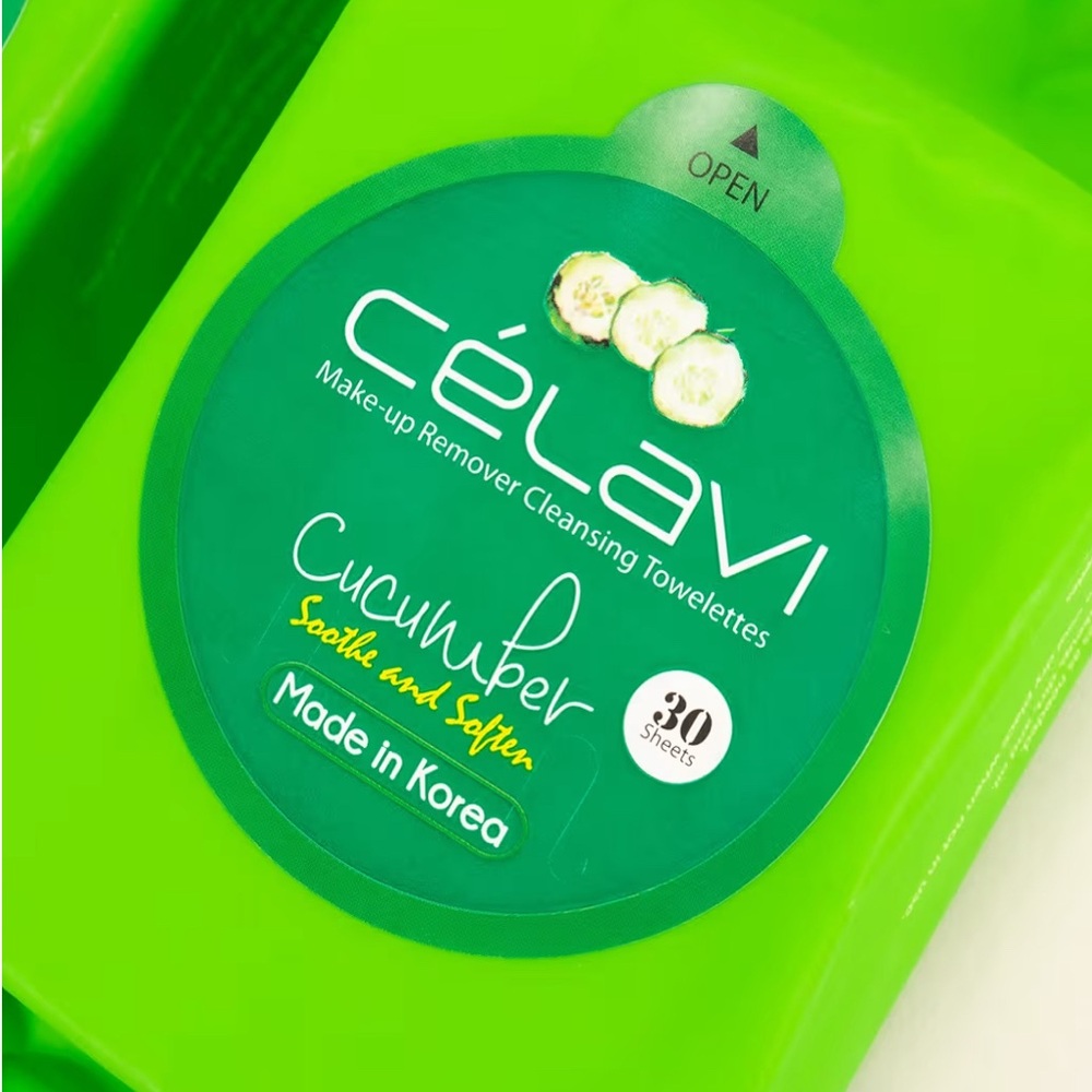Celavi Cucumber Korean Makeup Remover Cleansing Wipes Removing 30 Towelettes - Picture 2 of 4